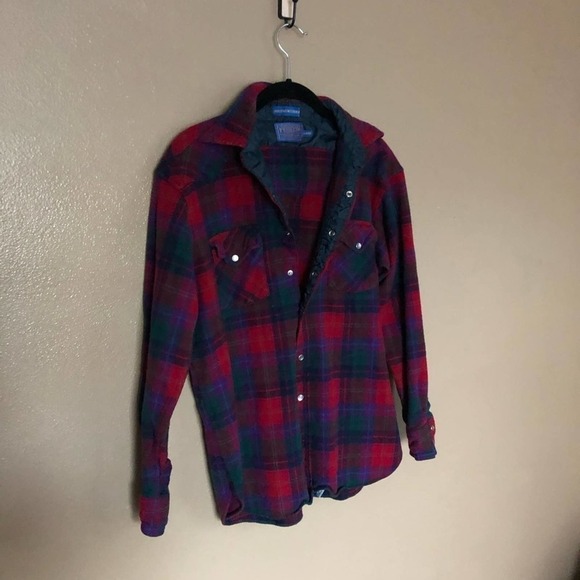 Pendleton 100% Wool Plaid Button Down Size L Long - Picture 1 of 5